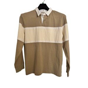 Goodfellow Tan Collared Stripe Long Sleeve Shirt Size Large NWT $20